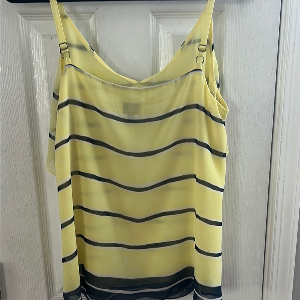 Butter Yellow/Navy Cabi Striped Women's Tank - Picture 4 of 7